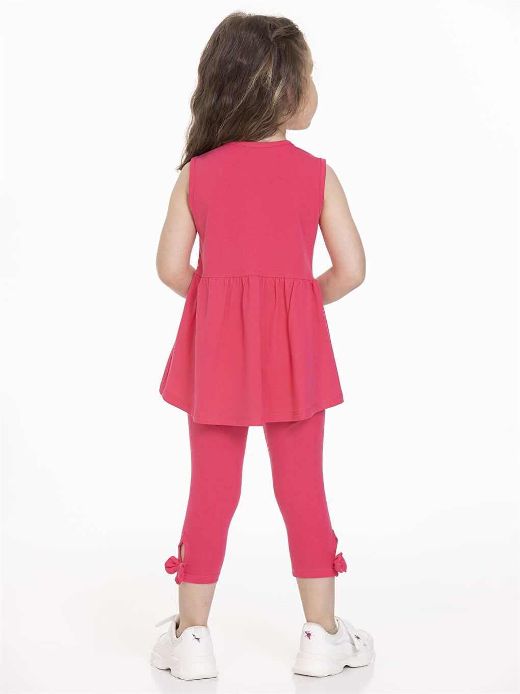 Fuşya Bisiklet Yaka Baskılı Kız Bebek Tişört ve Tayt 2'li Takım-3