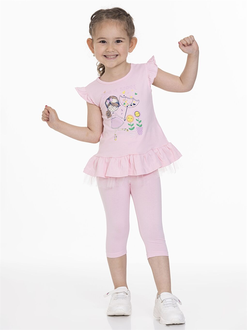 Pembe Bisiklet Yaka Baskılı Kız Bebek Tişört ve Tayt 2'li Takım-1