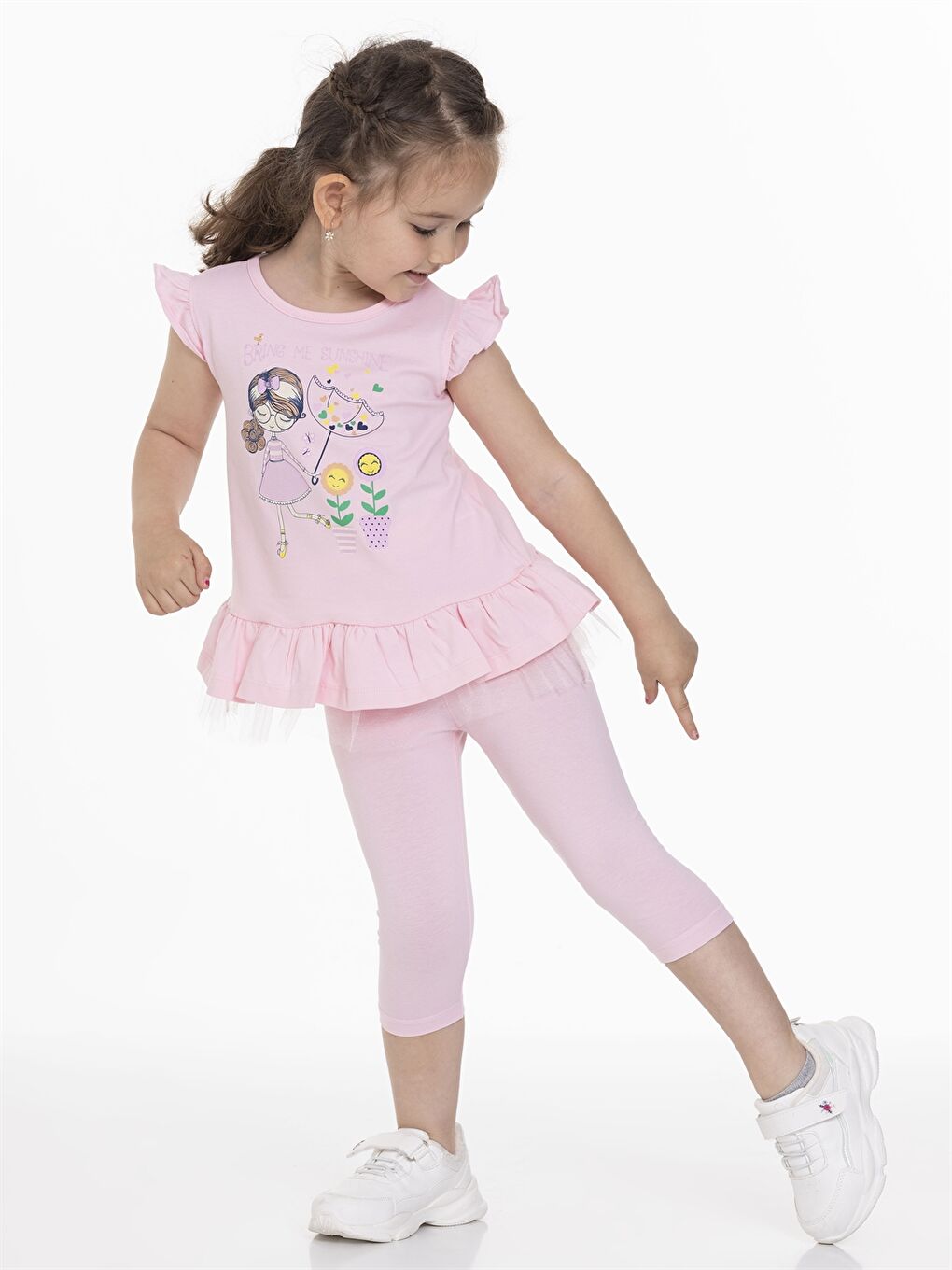 Pembe Bisiklet Yaka Baskılı Kız Bebek Tişört ve Tayt 2'li Takım-2