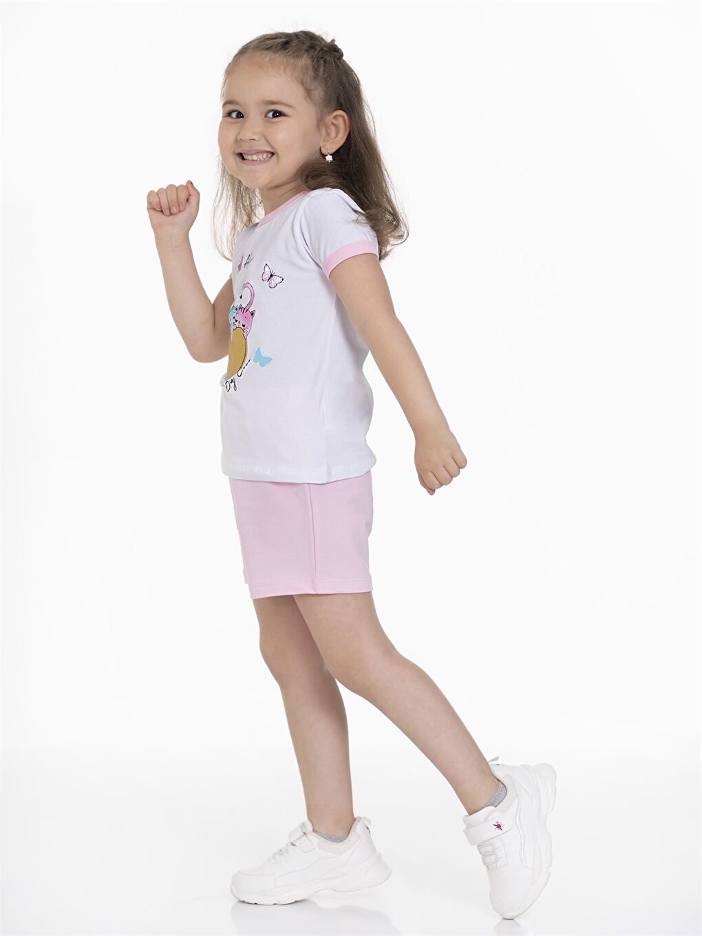 Pembe Bisiklet Yaka Kız Bebek Tişört ve Şort 2'li Takım-2