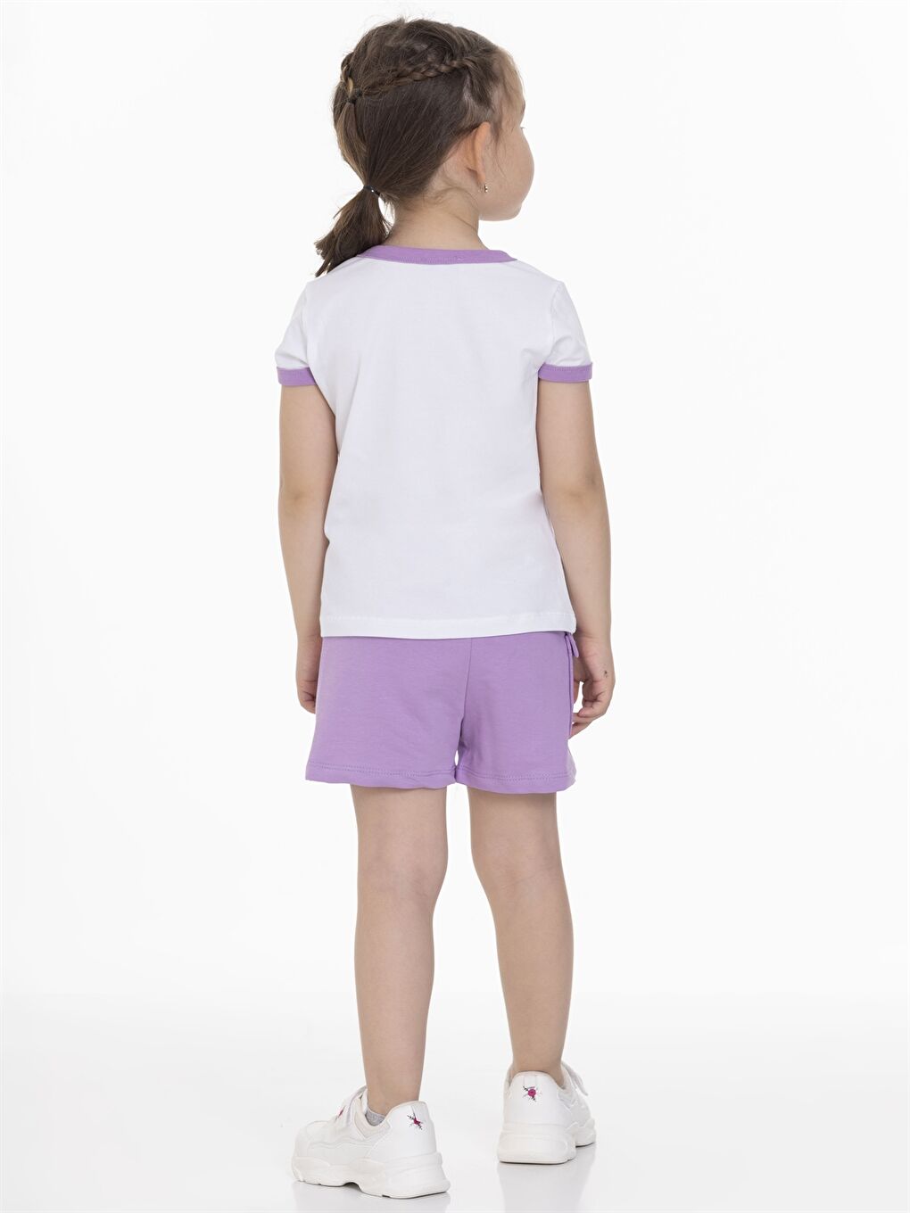 Lila Bisiklet Yaka Kız Bebek Tişört ve Şort 2'li Takım-3