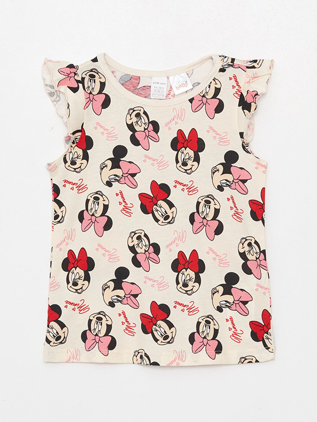 Ekru Bisiklet Yaka Minnie Mouse Baskılı Kız Bebek Şortlu Pijama Takımı-1