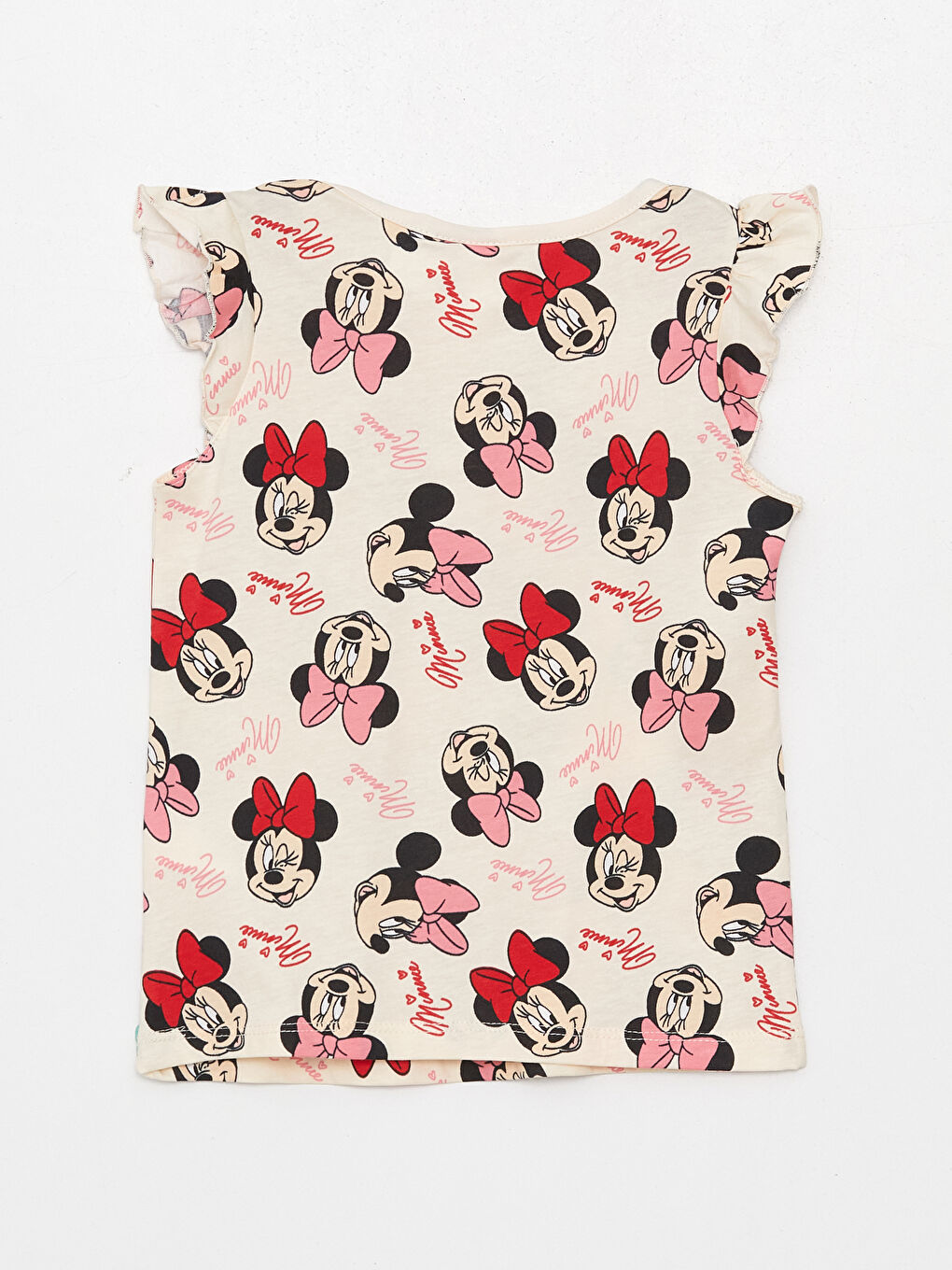 Ekru Bisiklet Yaka Minnie Mouse Baskılı Kız Bebek Şortlu Pijama Takımı-2