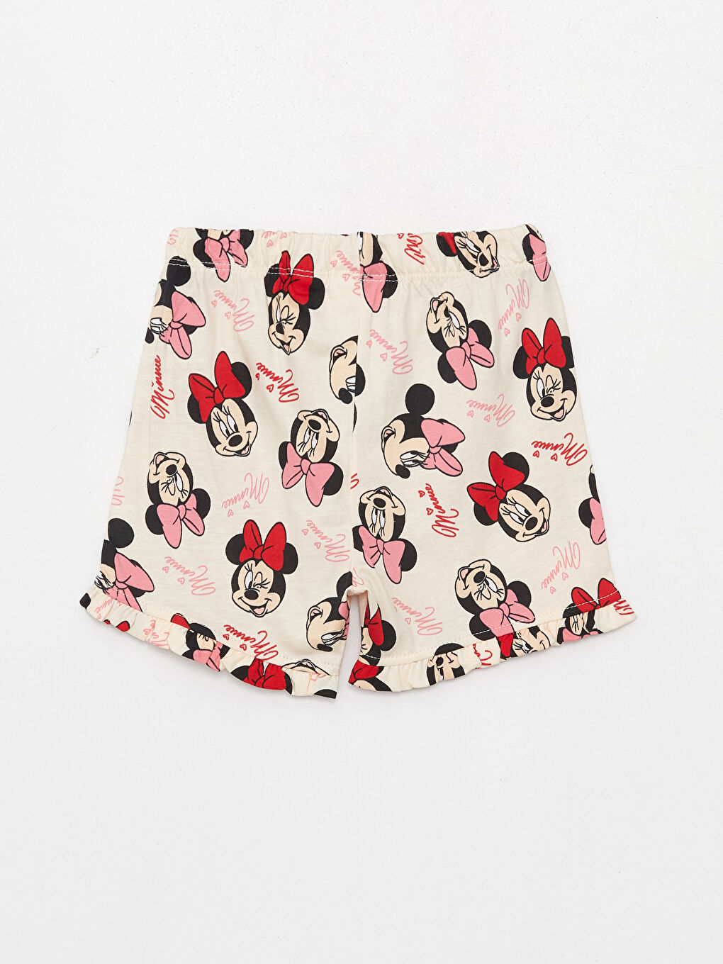 Ekru Bisiklet Yaka Minnie Mouse Baskılı Kız Bebek Şortlu Pijama Takımı-4