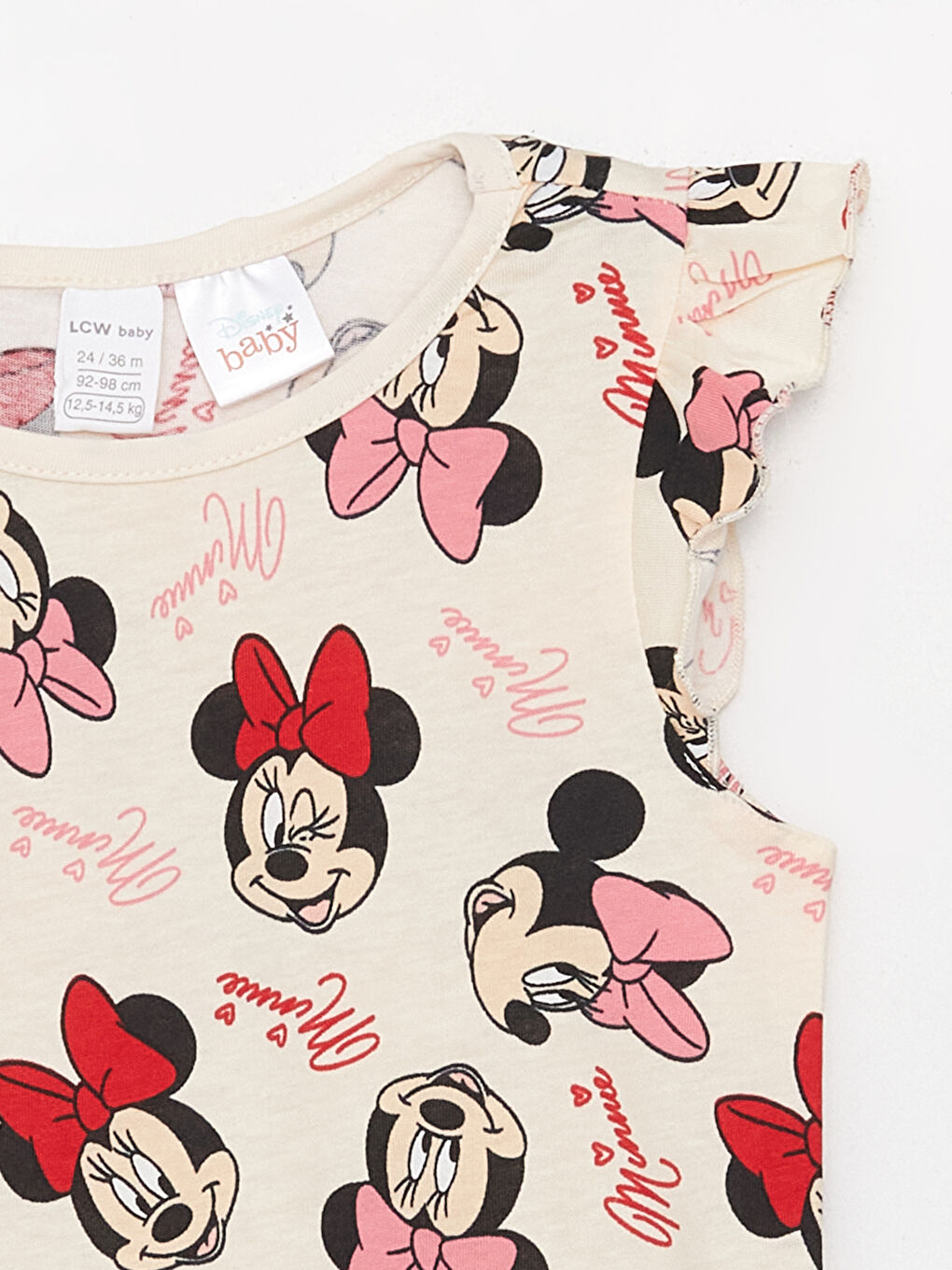 Ekru Bisiklet Yaka Minnie Mouse Baskılı Kız Bebek Şortlu Pijama Takımı-5