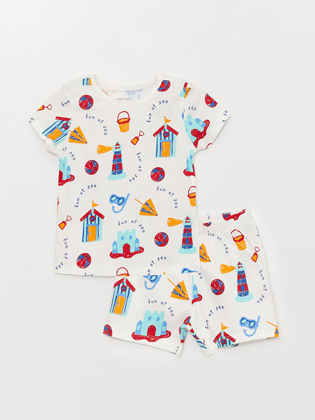 LCW baby Ekru Baskılı Erkek Bebek Şortlu Pijama Takımı