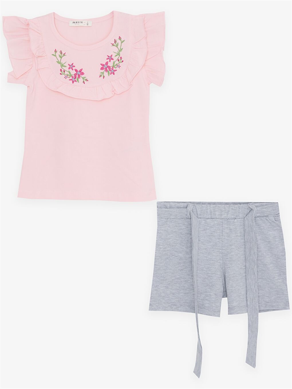 Pembe Bisiklet Yaka Kız Bebek Tişört ve Şort 2'li Takım