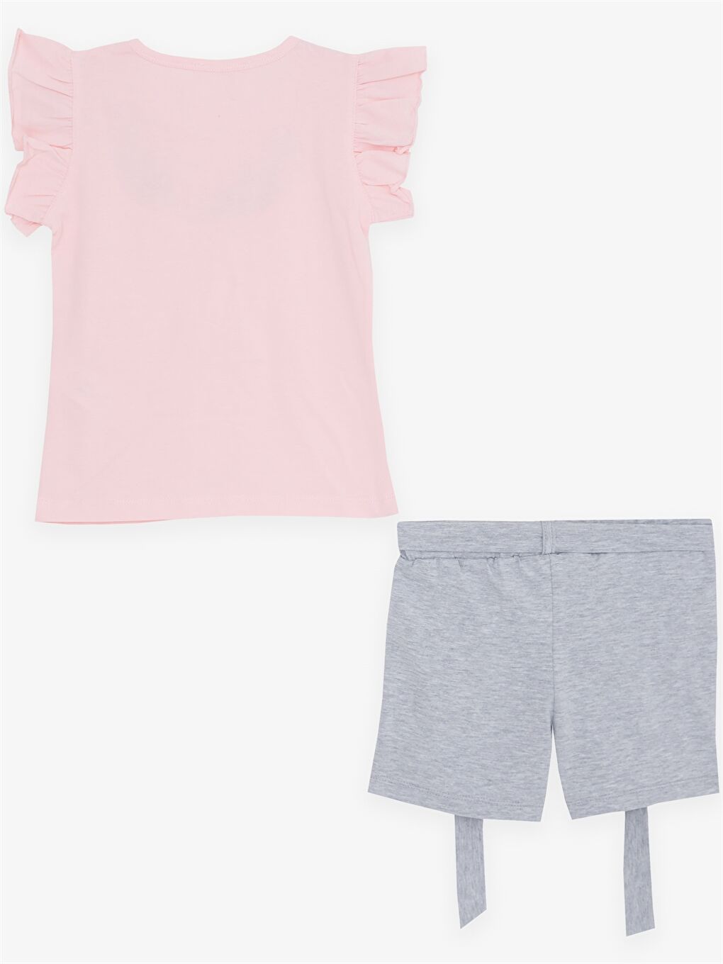 Pembe Bisiklet Yaka Kız Bebek Tişört ve Şort 2'li Takım-1