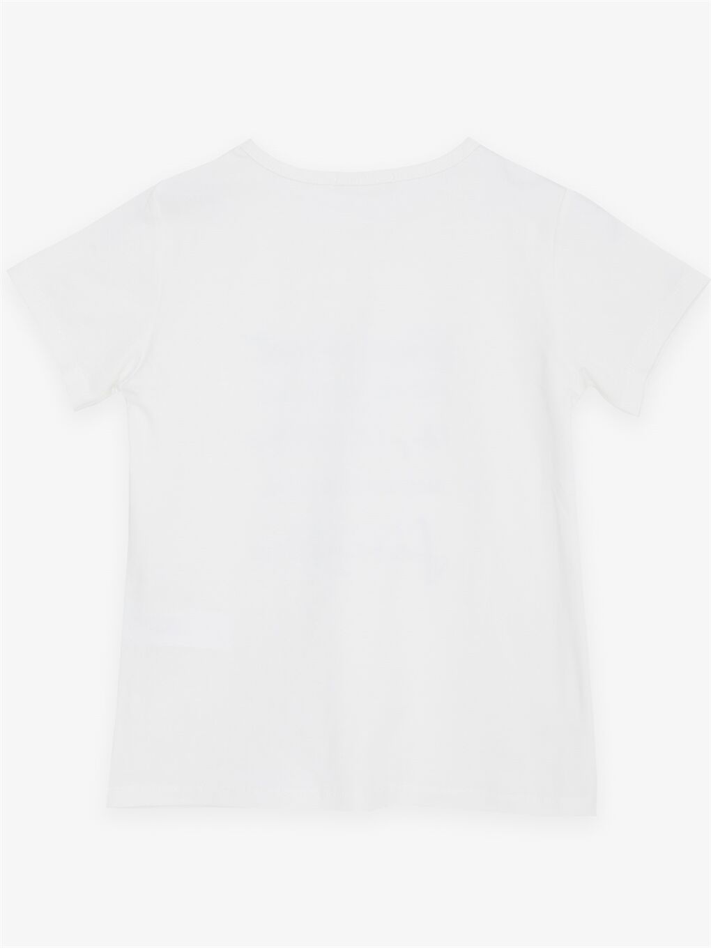 Ekru Bisiklet Yaka Kısa Kollu Baskılı Kız Çocuk Tişört-1