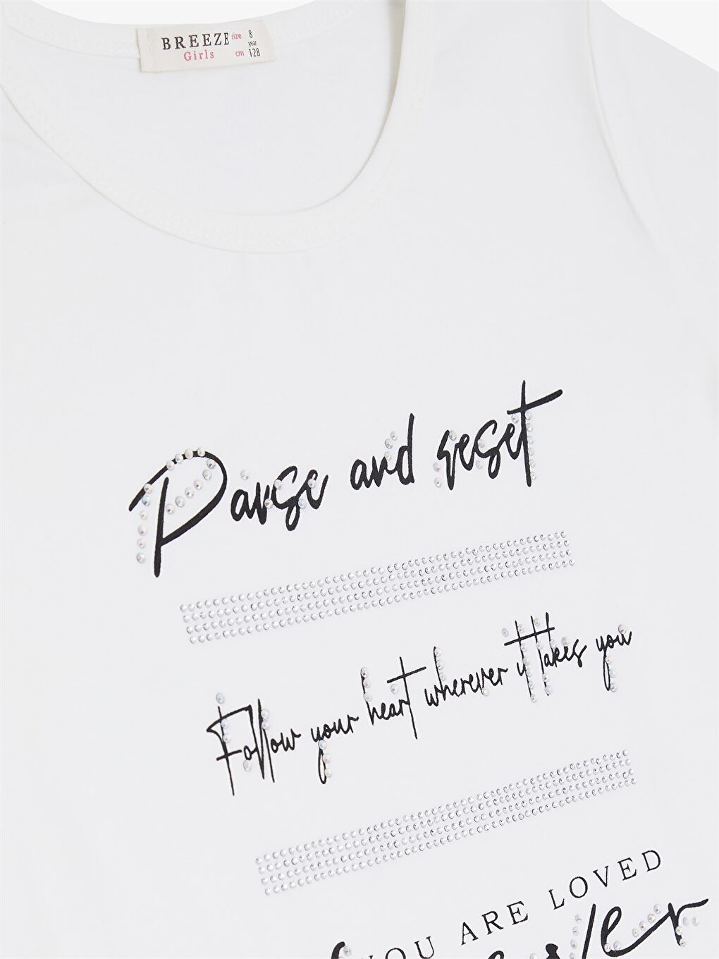 Ekru Bisiklet Yaka Kısa Kollu Baskılı Kız Çocuk Tişört-2