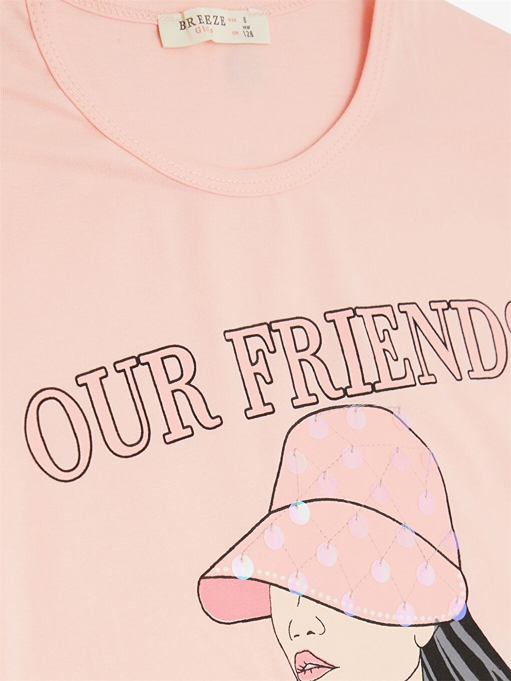 Turuncu Bisiklet Yaka Kısa Kollu Kız Çocuk Tişört-2