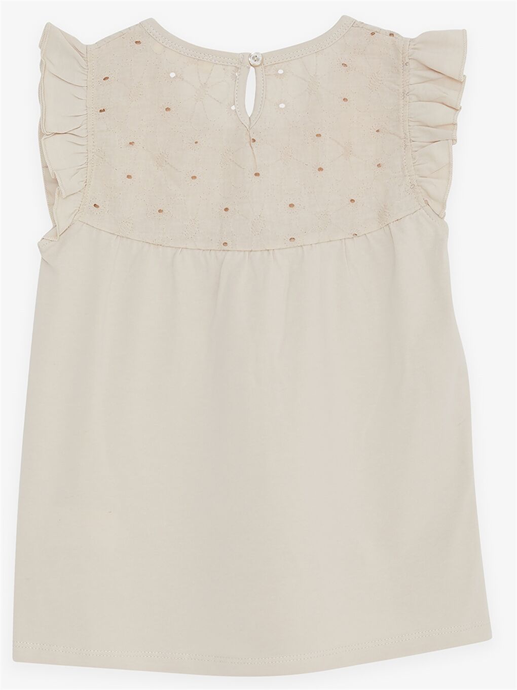 Bej Bisiklet Yaka Kısa Kollu Kız Çocuk Tişört-1