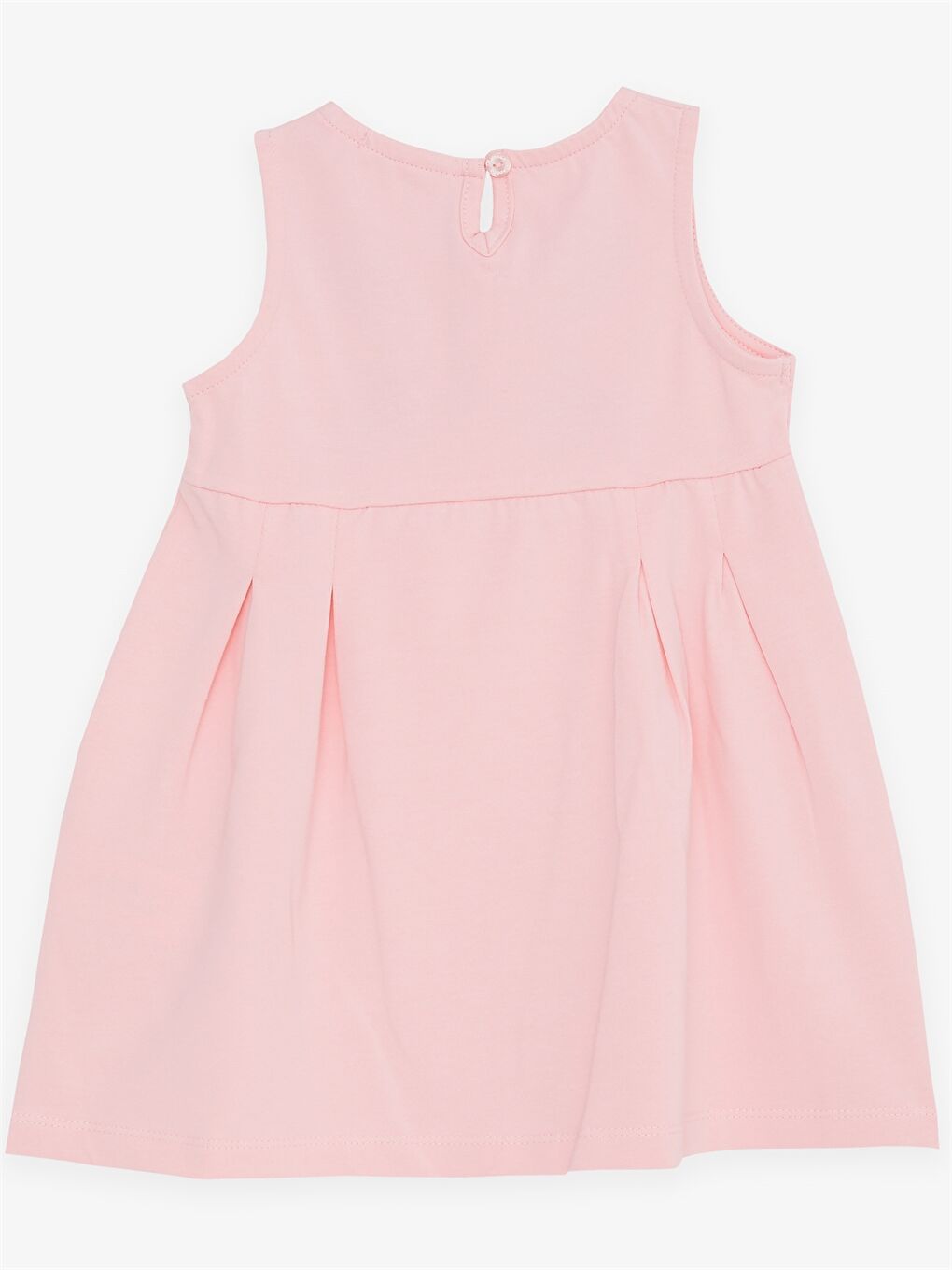 Pembe Bisiklet Yaka Desenli Kız Bebek Elbise-1