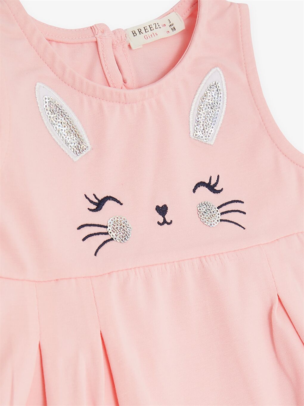 Pembe Bisiklet Yaka Desenli Kız Bebek Elbise-2