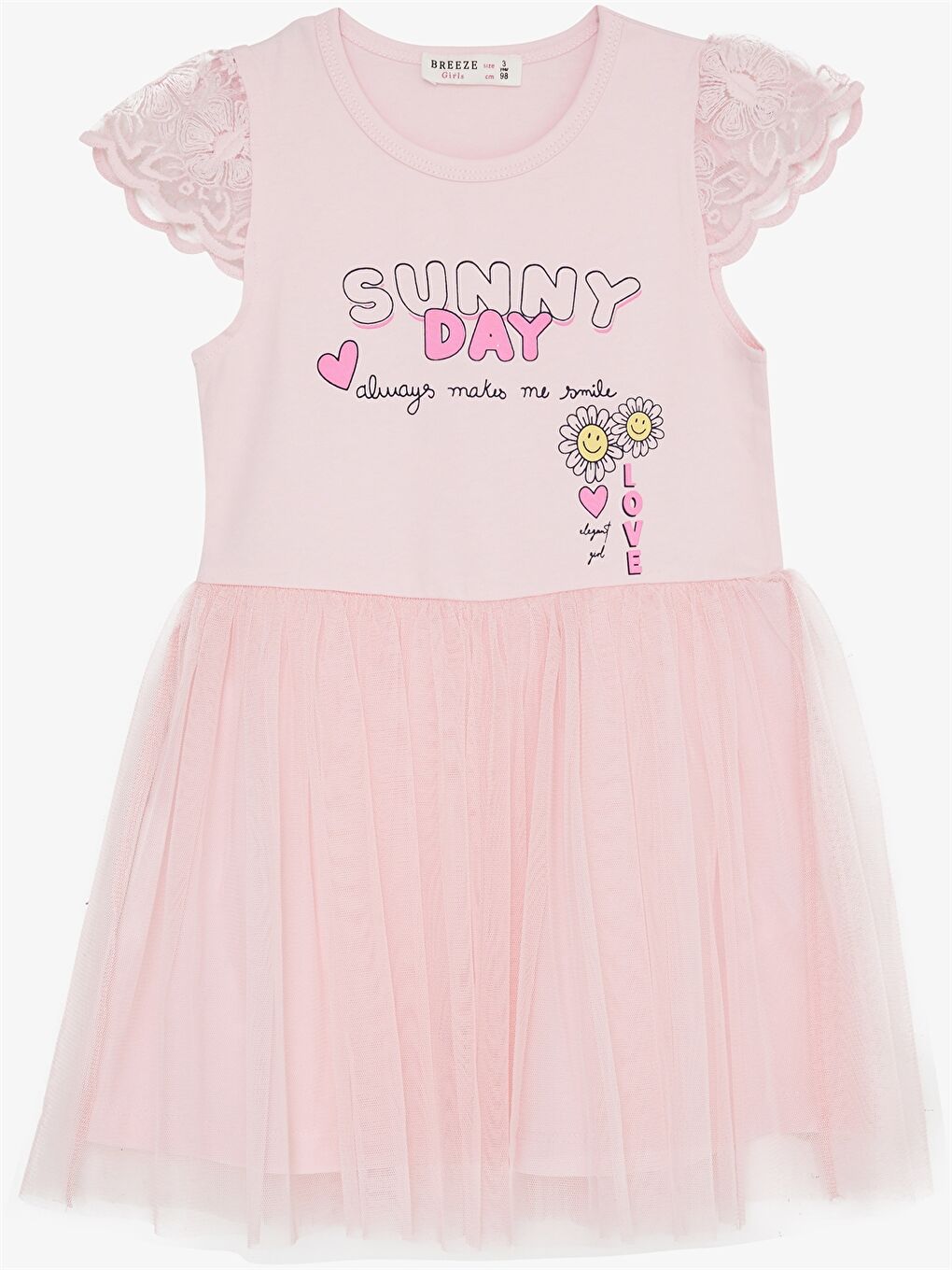 Pembe Bisiklet Yaka Desenli Kız Bebek Tül Elbise