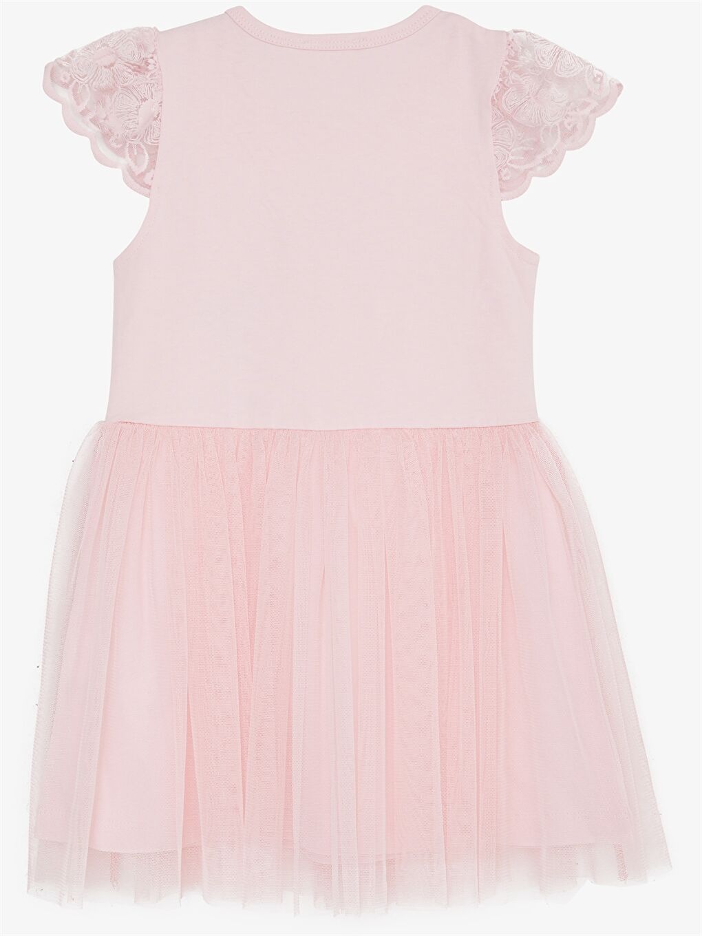 Pembe Bisiklet Yaka Desenli Kız Bebek Tül Elbise-1