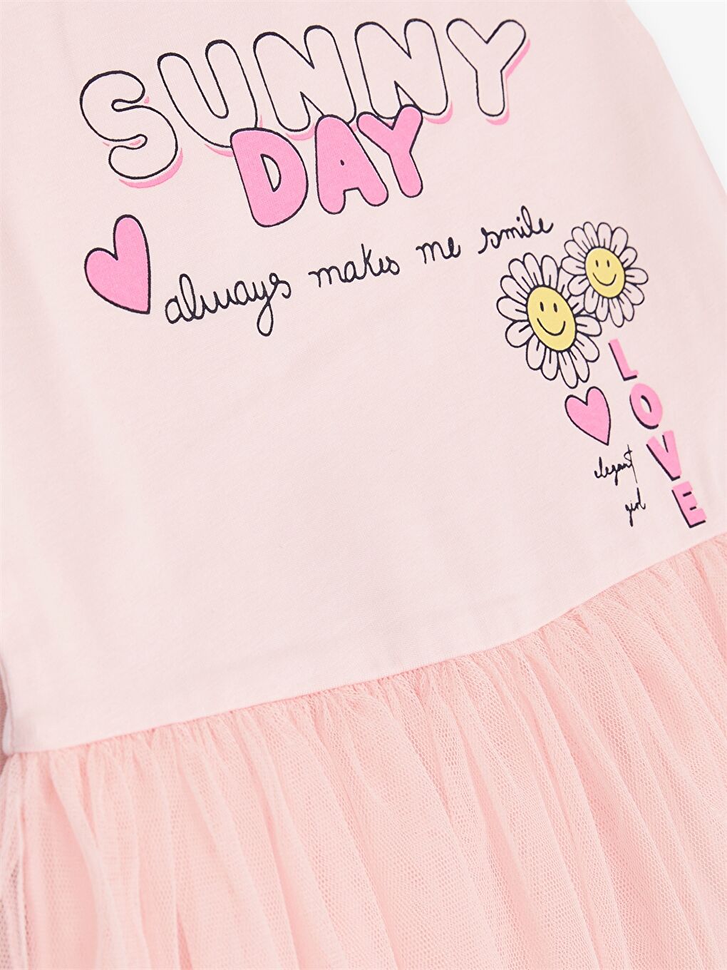 Pembe Bisiklet Yaka Desenli Kız Bebek Tül Elbise-3