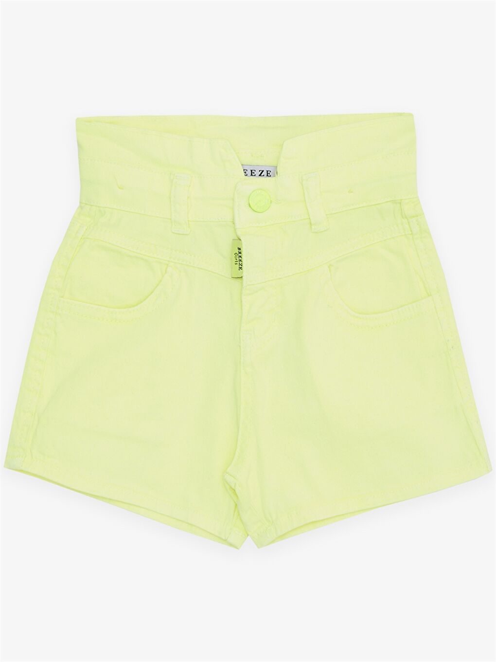 Breeze Neon Sarı Basic Gabardin Kız Çocuk Şort