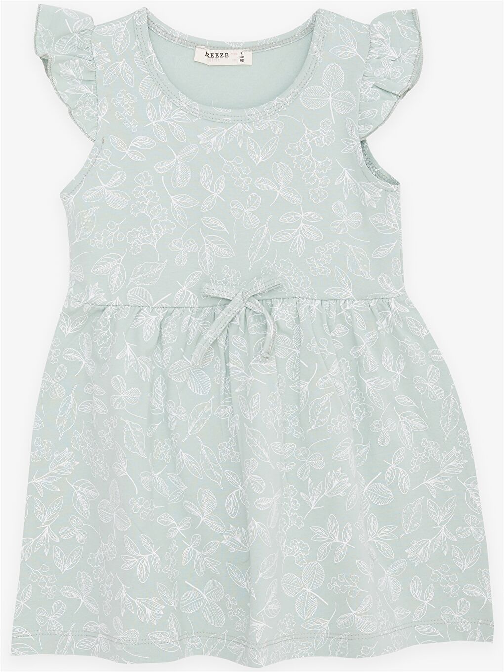 Yeşil Bisiklet Yaka Desenli Kısa Kollu Kız Çocuk Elbise