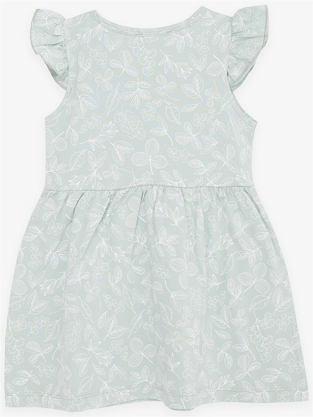 Yeşil Bisiklet Yaka Desenli Kısa Kollu Kız Çocuk Elbise-1