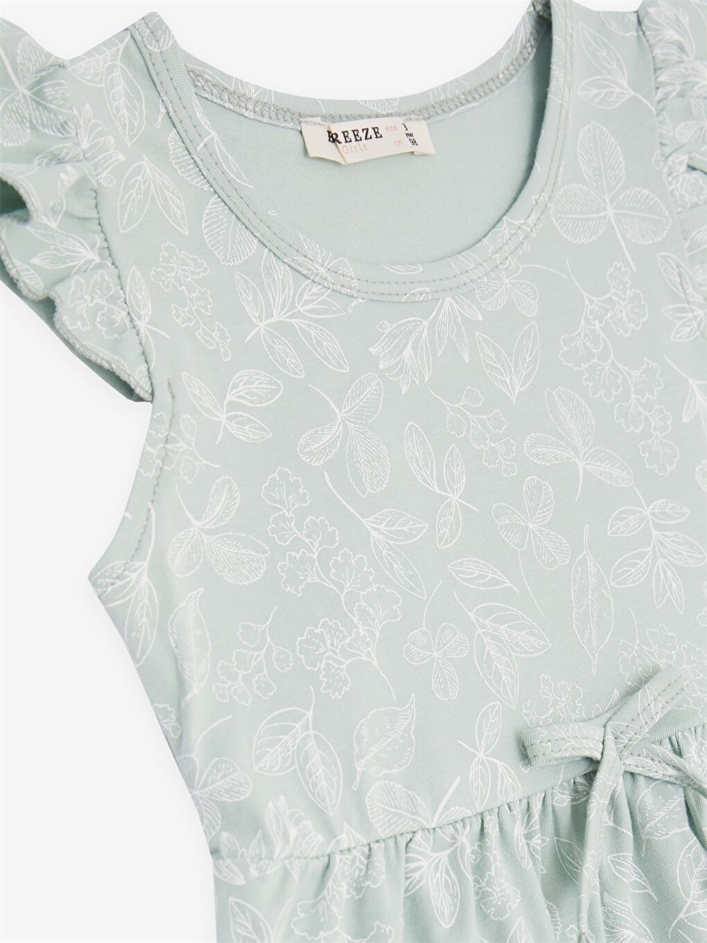 Yeşil Bisiklet Yaka Desenli Kısa Kollu Kız Çocuk Elbise-2