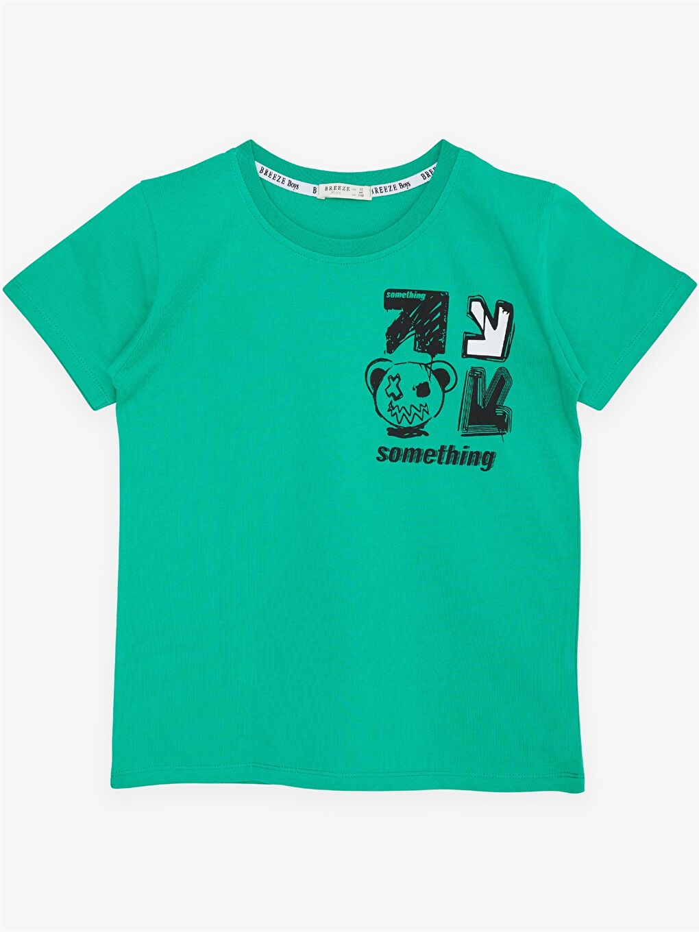 Yeşil Bisiklet Yaka Baskılı Kısa Kollu Erkek Çocuk Tişört