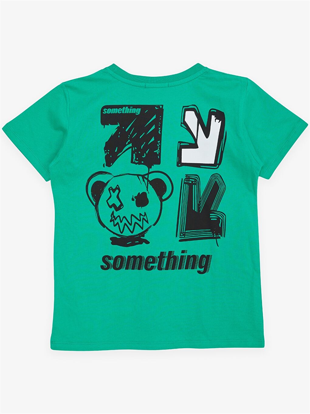 Yeşil Bisiklet Yaka Baskılı Kısa Kollu Erkek Çocuk Tişört-1