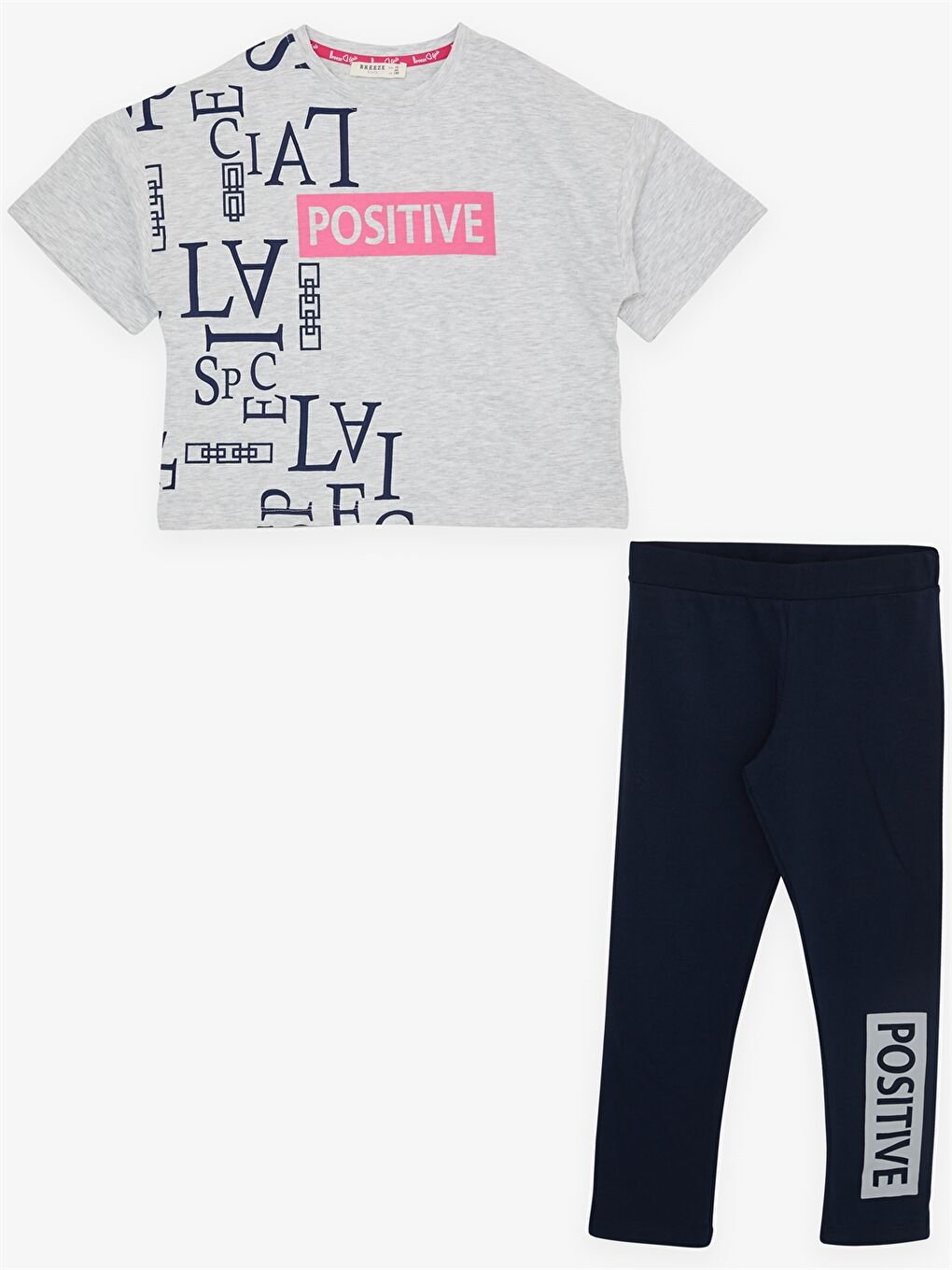 Gri Bisiklet Yaka Baskılı Kısa Kollu Kız Çocuk Takım