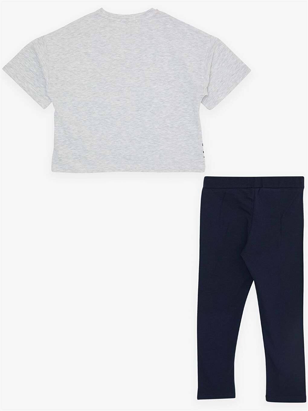 Gri Bisiklet Yaka Baskılı Kısa Kollu Kız Çocuk Takım-1