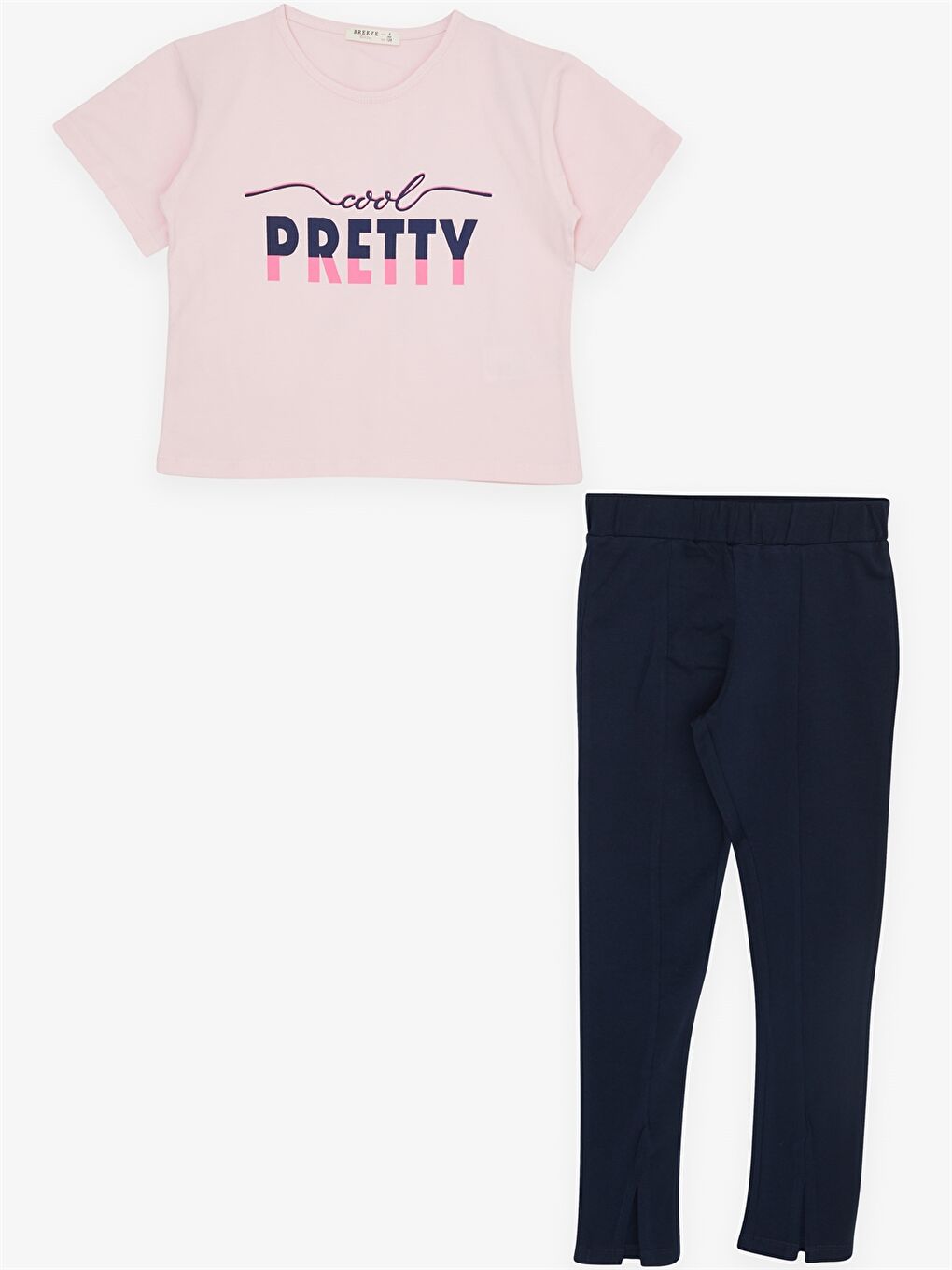 Pembe Bisiklet Yaka Baskılı Kısa Kollu Kız Çocuk Tişört ve Tayt