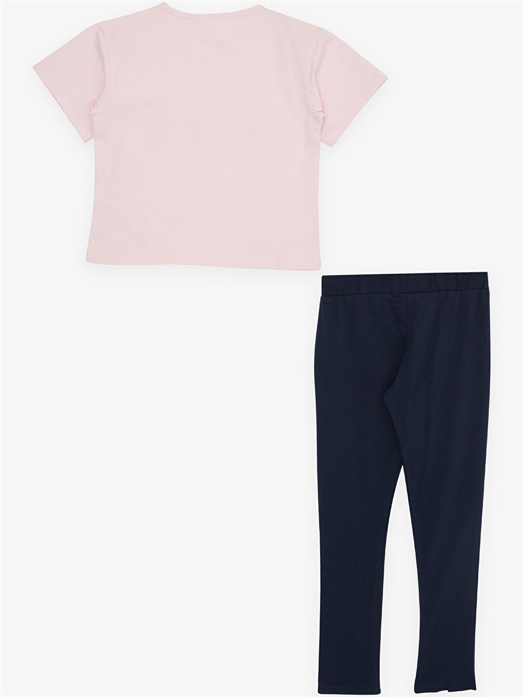 Pembe Bisiklet Yaka Baskılı Kısa Kollu Kız Çocuk Tişört ve Tayt-1