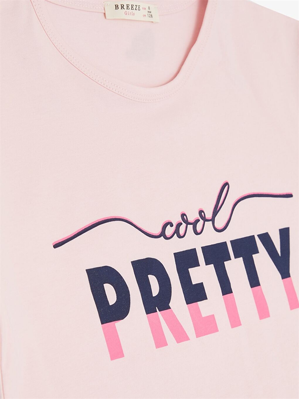 Pembe Bisiklet Yaka Baskılı Kısa Kollu Kız Çocuk Tişört ve Tayt-4