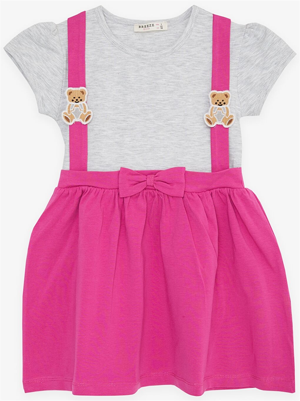 Gri Bisiklet Yaka Kısa Kollu Kız Bebek Elbise