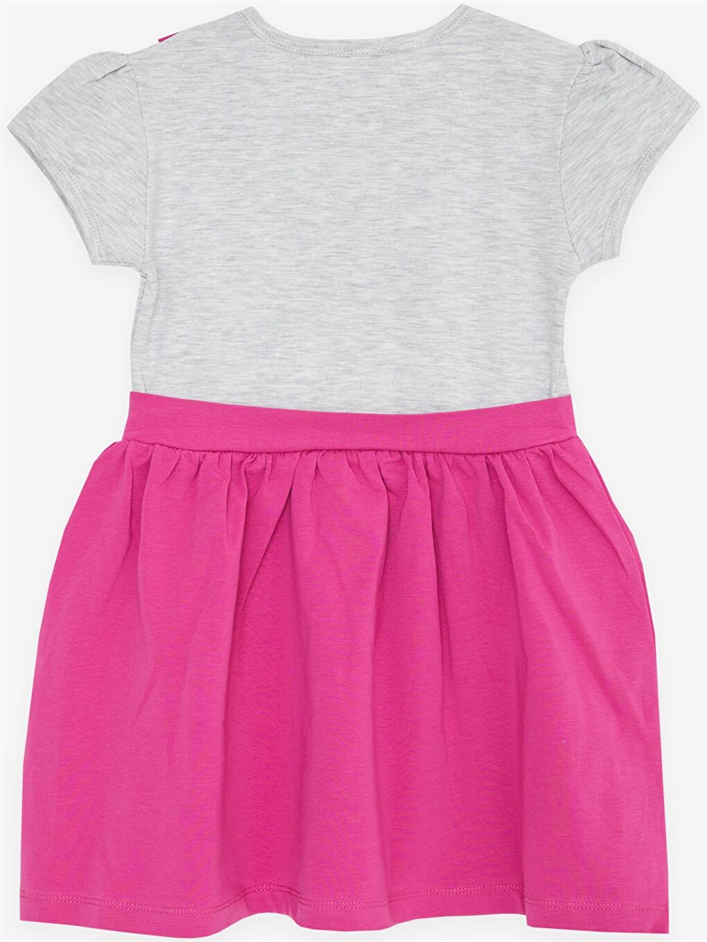 Gri Bisiklet Yaka Kısa Kollu Kız Bebek Elbise-1