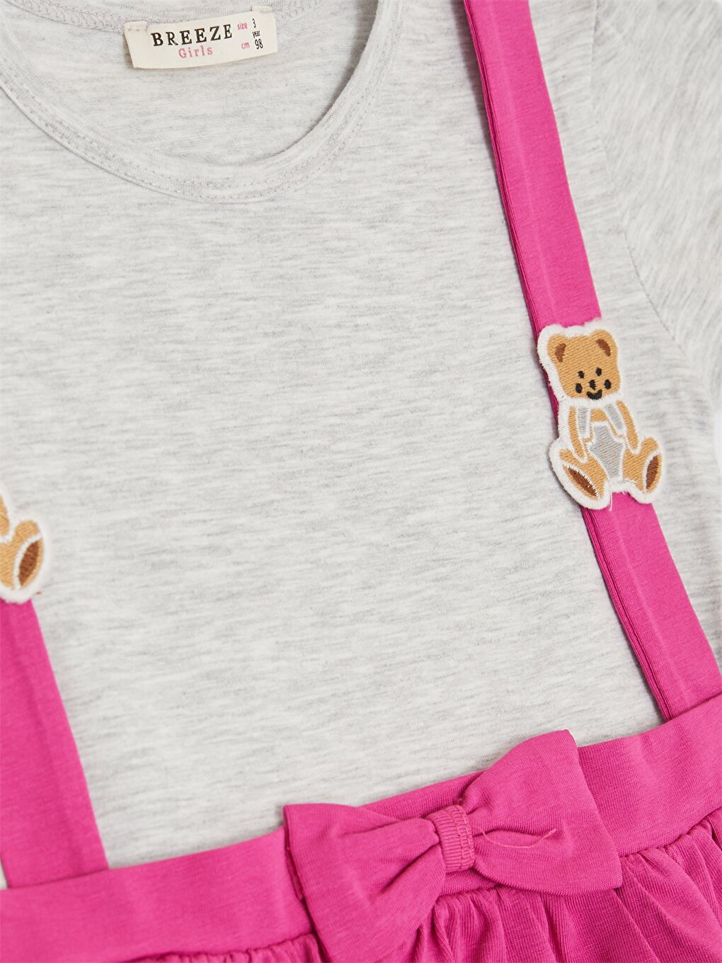 Gri Bisiklet Yaka Kısa Kollu Kız Bebek Elbise-2