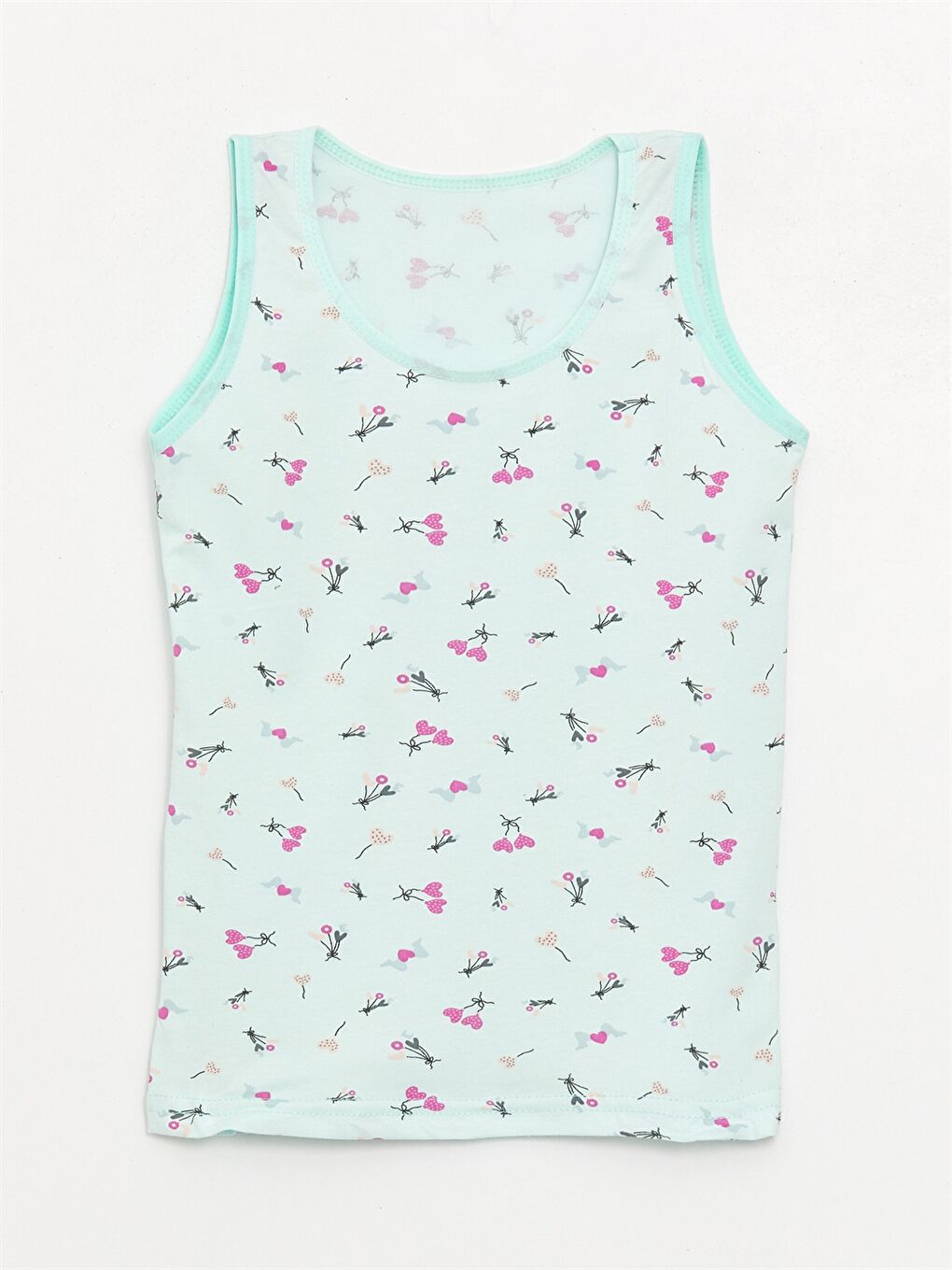 Karışık Bisiklet Yaka Baskılı Kız Çocuk Atlet 3'lü-1