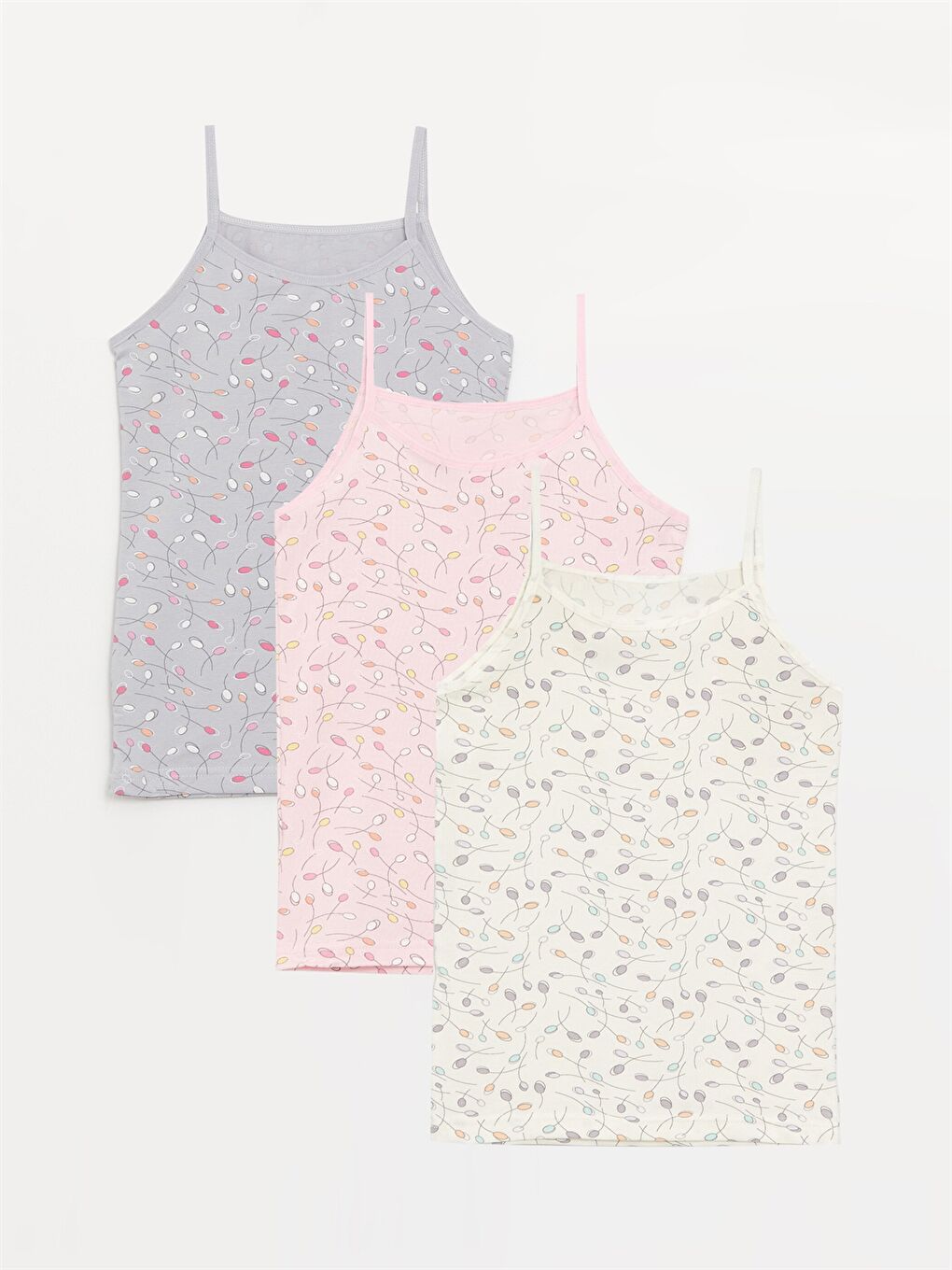 Karışık Bisiklet Yaka Baskılı Kız Çocuk Atlet 3'lü