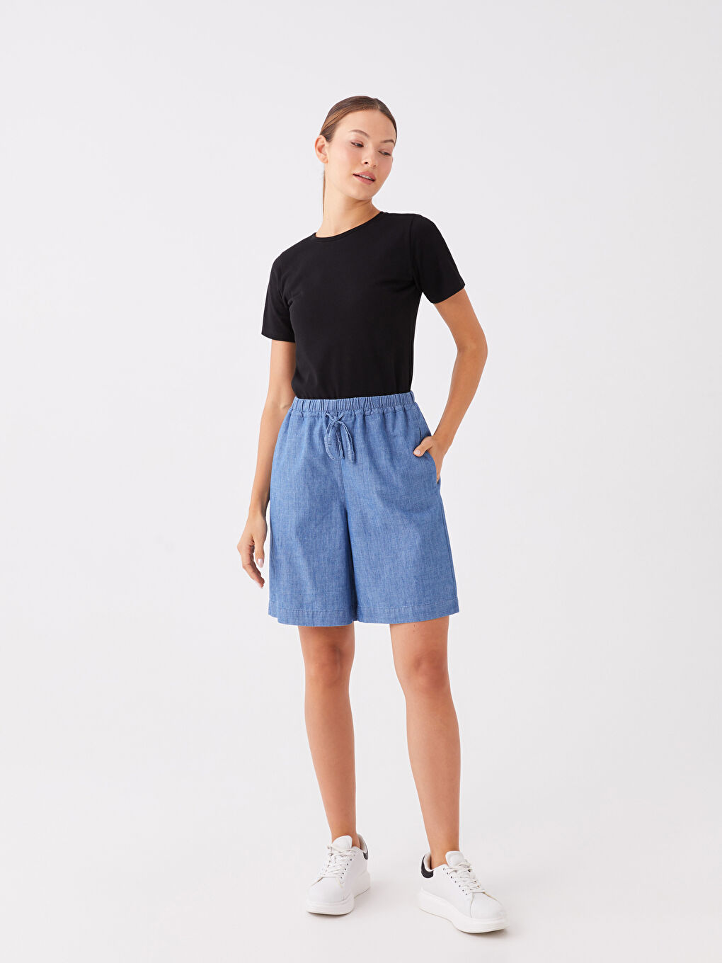 Elastic Waist Comfortable Fit Women's Jean Shorts -S3L061Z8-H45