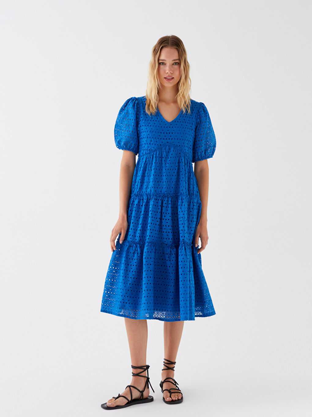 Mavi V Yaka Kadın Elbise-1