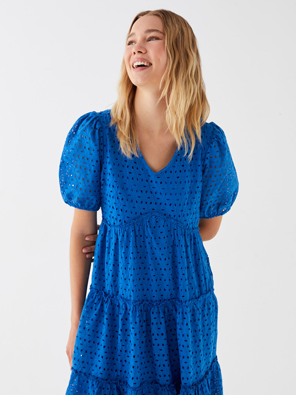 Mavi V Yaka Kadın Elbise-2