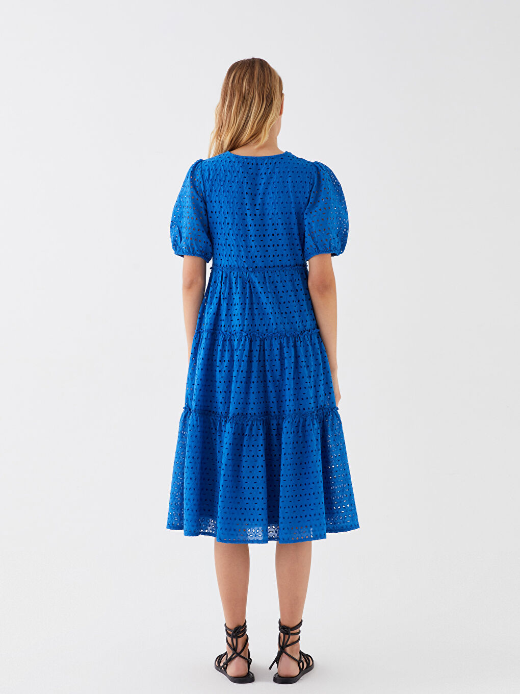 Mavi V Yaka Kadın Elbise-4