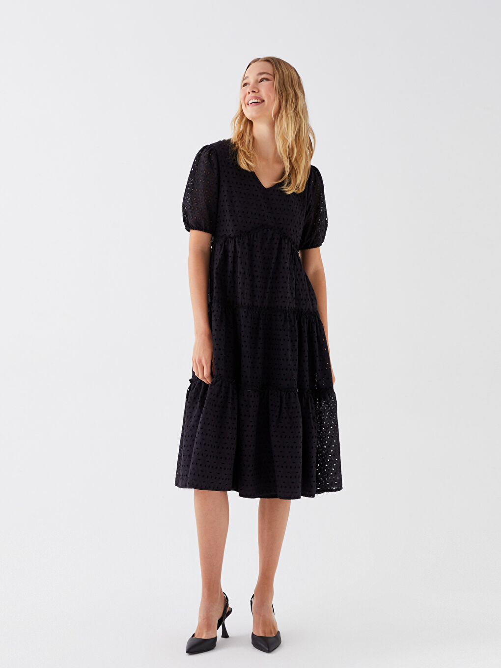 Siyah V Yaka Kadın Elbise-1