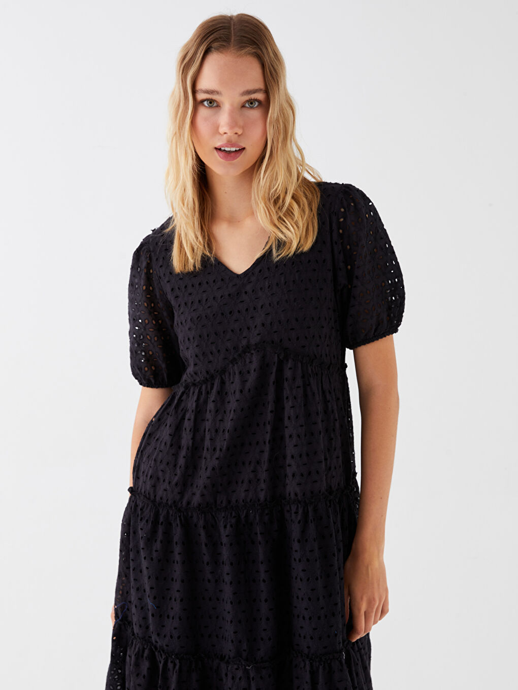 Siyah V Yaka Kadın Elbise-2