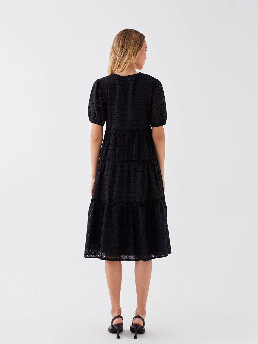 Siyah V Yaka Kadın Elbise-4