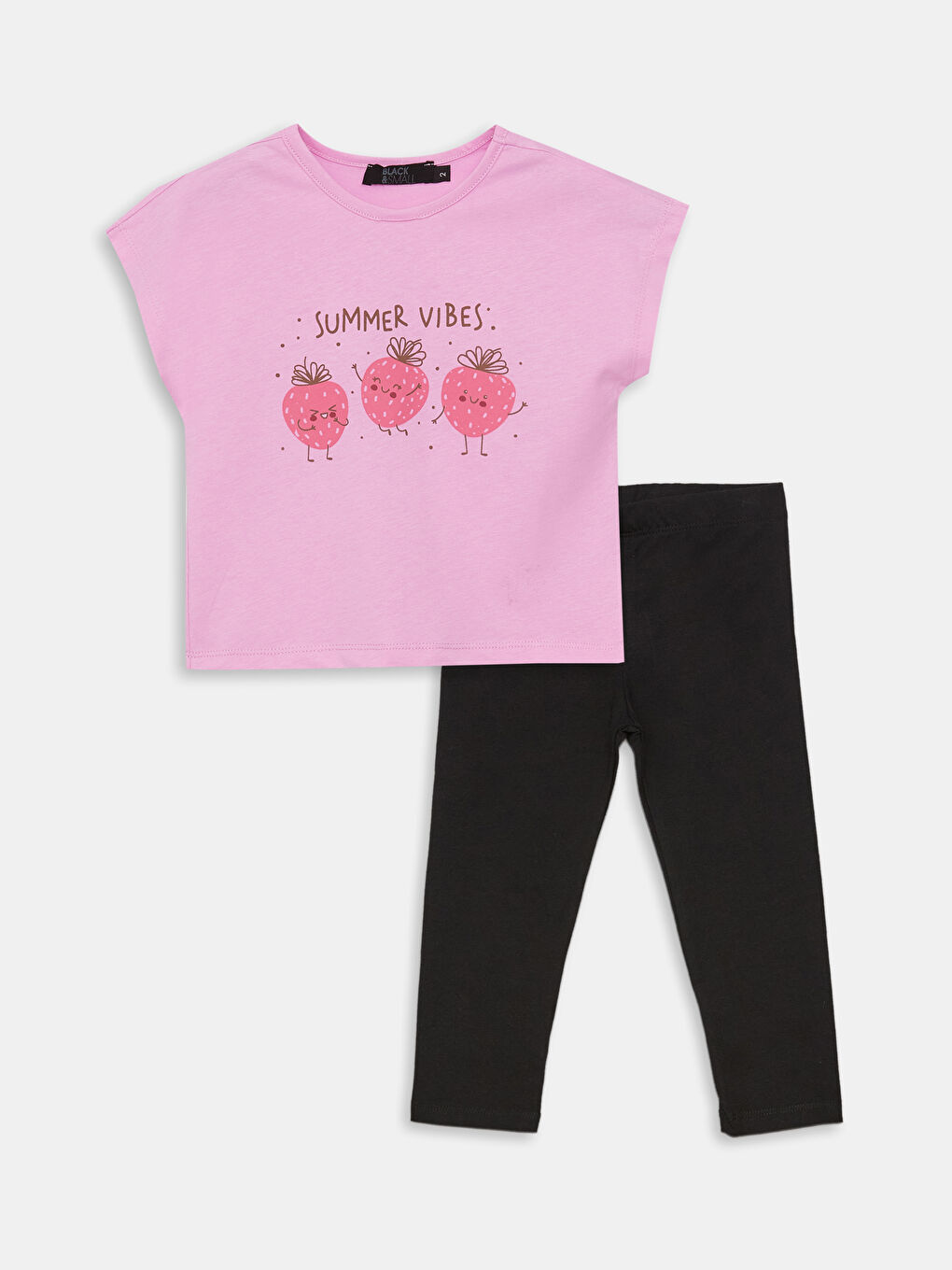 Pembe Bisiklet Yaka Baskılı Kız Bebek Tişört ve Tayt 2'li Takım