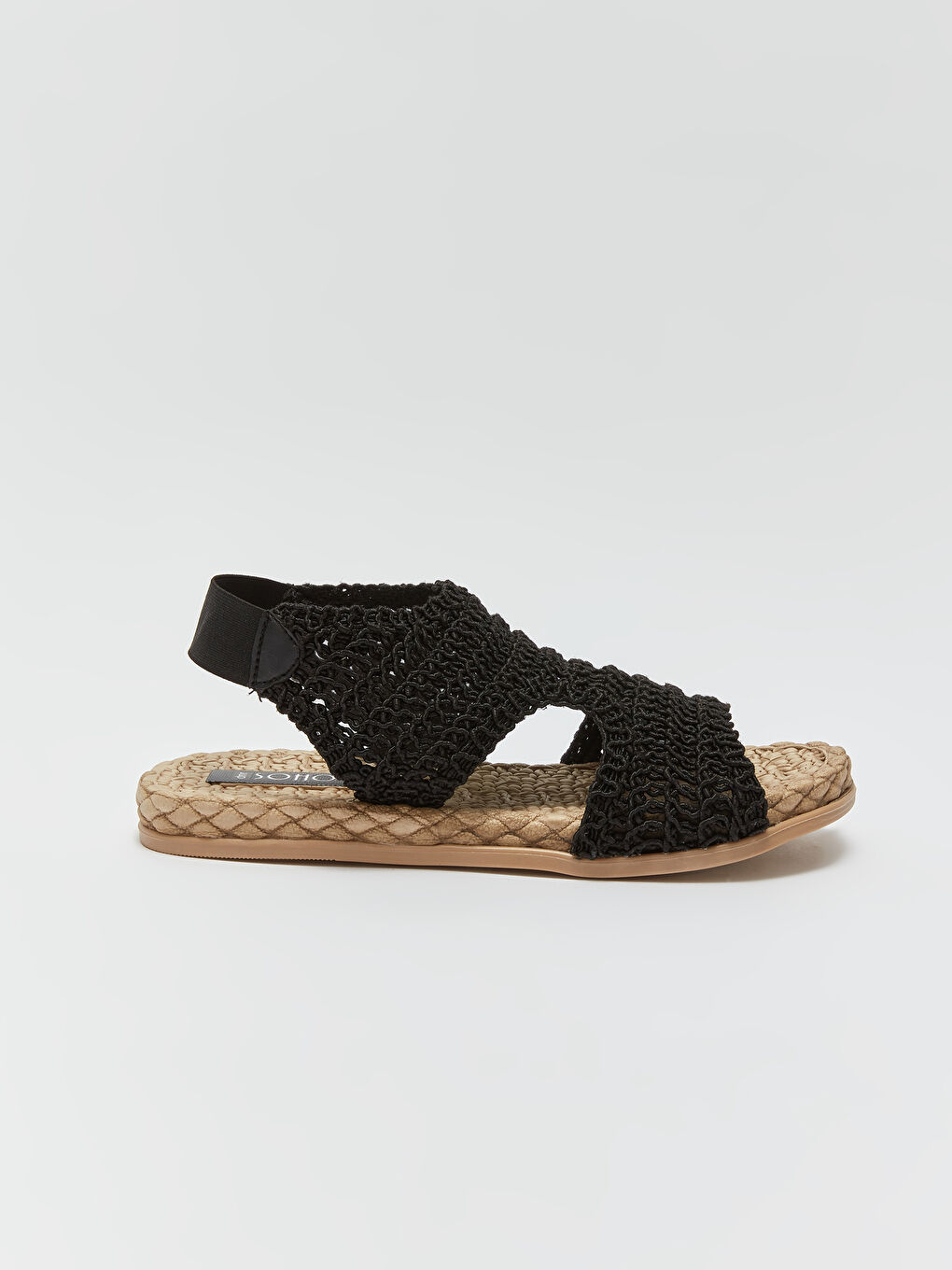 Siyah Hasır Tabanlı Kadın Sandalet-1