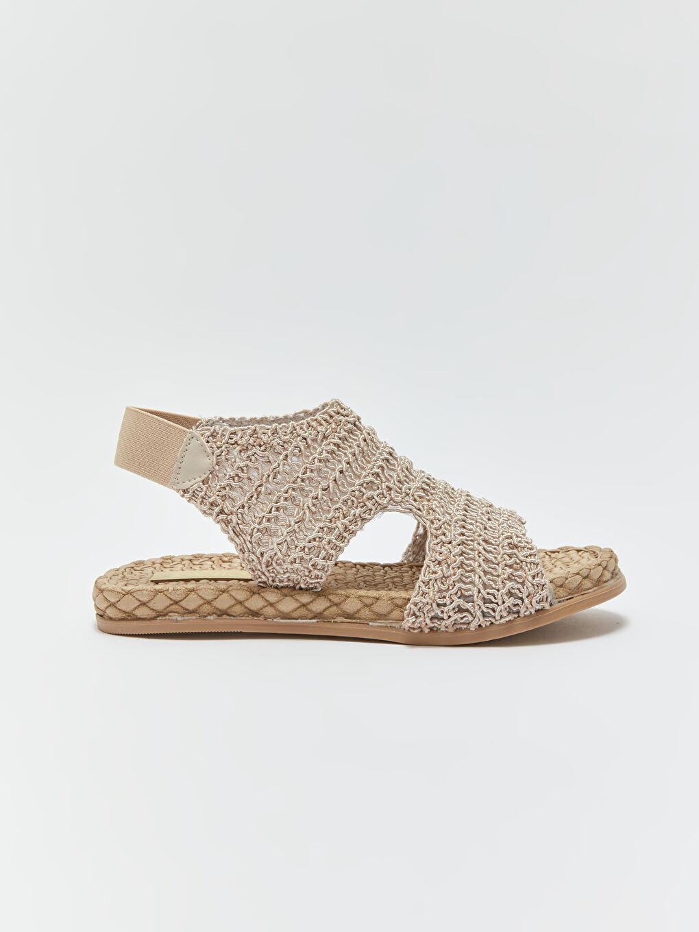 Bej Hasır Tabanlı Kadın Sandalet-1