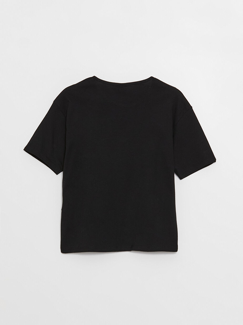 Siyah Bisiklet Yaka Baskılı Kısa Kollu Kız Çocuk Tişört-2