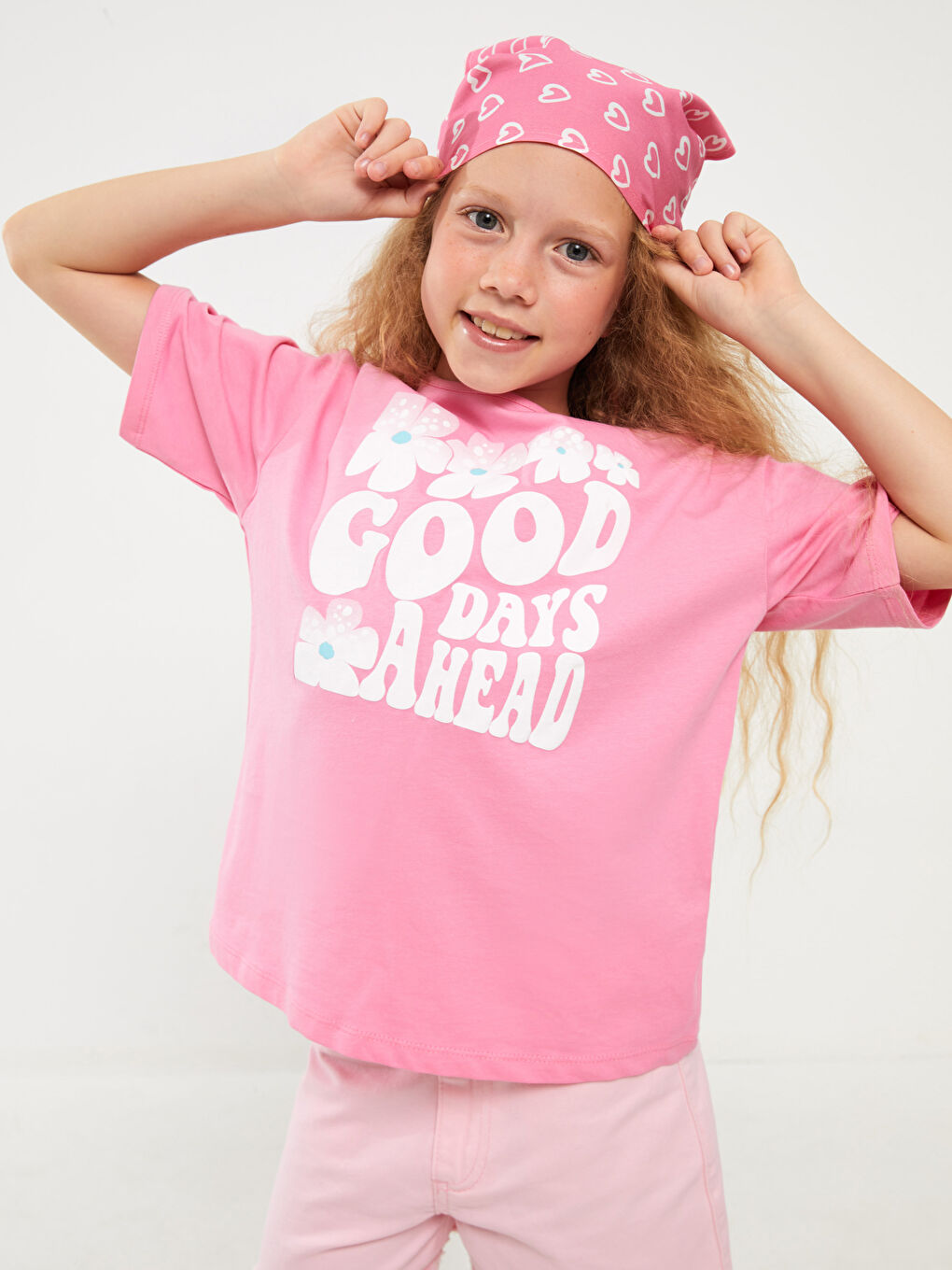 Pembe Bisiklet Yaka Baskılı Kısa Kollu Kız Çocuk Tişört