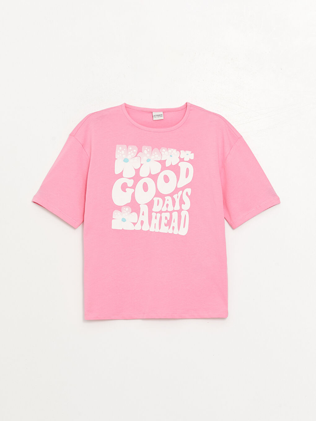 Pembe Bisiklet Yaka Baskılı Kısa Kollu Kız Çocuk Tişört-2